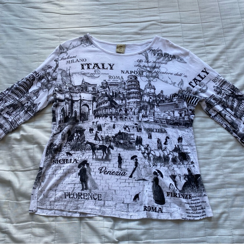 Italy Graphic Long Sleeve Tee - Black & White